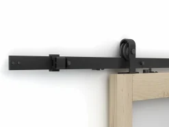 Vente-unique Puerta Corredera|Puerta corredera de madera con riel y 3 ventanas - Vidrio templado - ACOSTA II