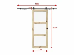 Vente-unique Puerta Corredera|Puerta corredera de madera con riel y 3 ventanas - Vidrio templado - ACOSTA II