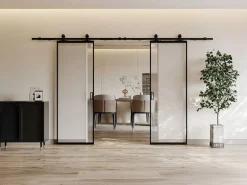Vente-unique Puerta corredera doble - vidrio templado esmerilado 2 x Alt. 205 x Ancho 63 cm - LINCI II Negro Sale