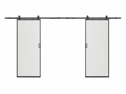 Vente-unique Puerta corredera doble - vidrio templado esmerilado 2 x Alt. 205 x Ancho 63 cm - LINCI II Negro Sale
