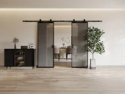 Puerta corredera doble - vidrio templado ahumado - 2 x Alt. 205 x Ancho 73 cm - LINCI II^Vente-unique Online