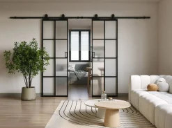 Puerta corredera doble - vidrio templado esmerilado - 2 x Alt. 205 x L63 cm - WILDEN II^Vente-unique