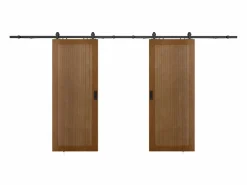 Vente-unique Puerta Corredera|Puerta corredera doble con riel de MDF y madera natural oscuro - 2 x Alt. 205 x L73 cm - SANDORA