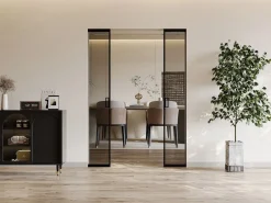 Puerta corredera doble con galandage, vidrio templado ahumado - 2 x Alt. 205 x L63 cm - LINCI II^Vente-unique Online