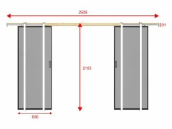 Puerta corredera doble con galandage, vidrio templado ahumado - 2 x Alt. 205 x L63 cm - LINCI II^Vente-unique Online