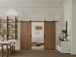 Puerta corredera doble con riel de MDF y madera natural oscura - 2 x Alt. 205 x L83 cm - SANDORA^Vente-unique Sale