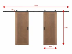 Puerta corredera doble con riel de MDF y madera natural oscura - 2 x Alt. 205 x L83 cm - SANDORA^Vente-unique Sale