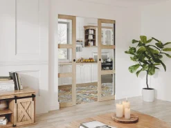 Puerta corredera doble empotrada 3 ventanas 2 x L93 cm Cristal templado ACOSTA II^Vente-unique Sale