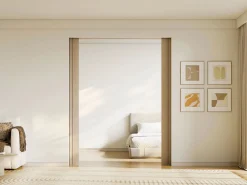 Vente-unique Puerta Corredera|Puerta corredera doble empotrada de madera y MDF estriado - 2 x Alt. 205 x An. 93 cm - AREZO