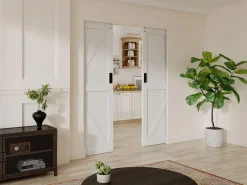 Vente-unique Puerta Corredera|Puerta corredera doble empotrada en madera y MDF - - 83 cm - NEFARA