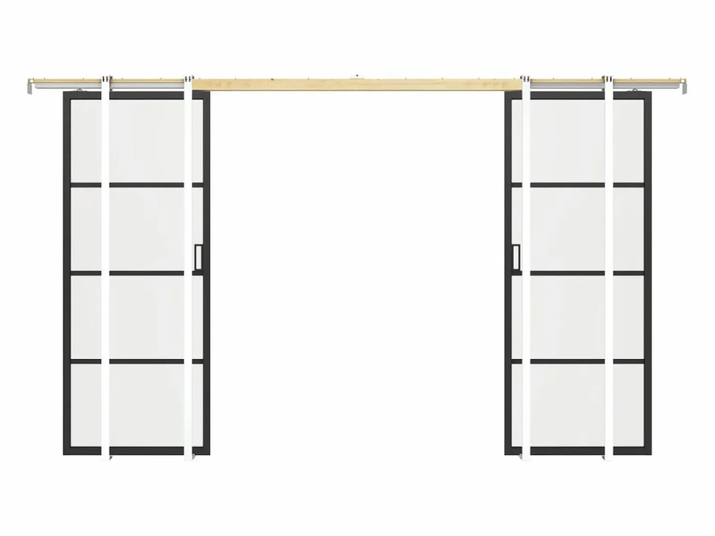Vente-unique Puerta corredera doble empotrable vidrio esmerilado, aluminio 2 x Alt. 205 x L93 cm SINCA II Negro Sale