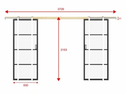 Vente-unique Puerta corredera doble empotrable vidrio esmerilado, aluminio 2 x Alt. 205 x L93 cm SINCA II Negro Sale