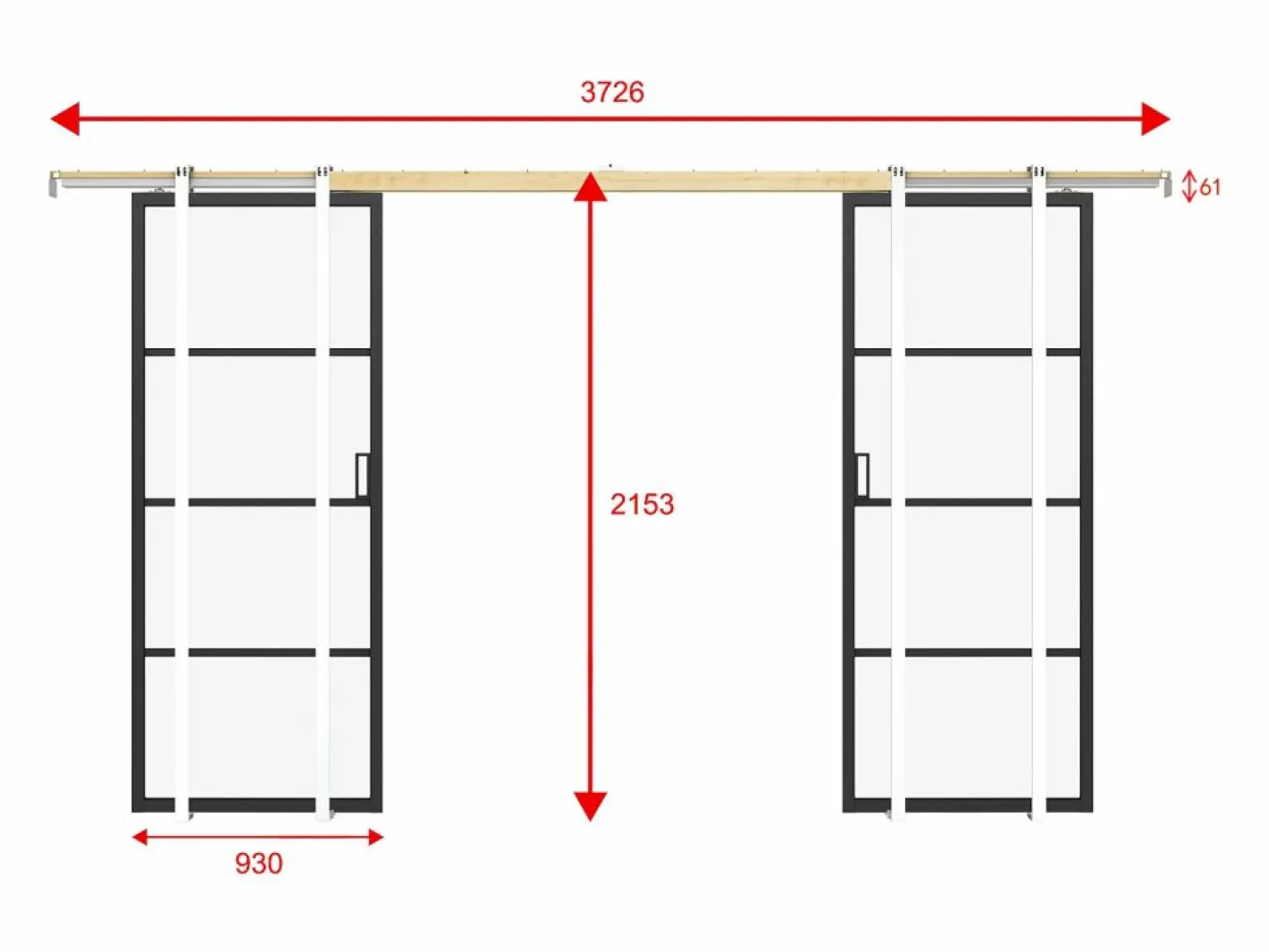 Vente-unique Puerta corredera doble empotrable vidrio esmerilado, aluminio 2 x Alt. 205 x L93 cm SINCA II Negro Sale