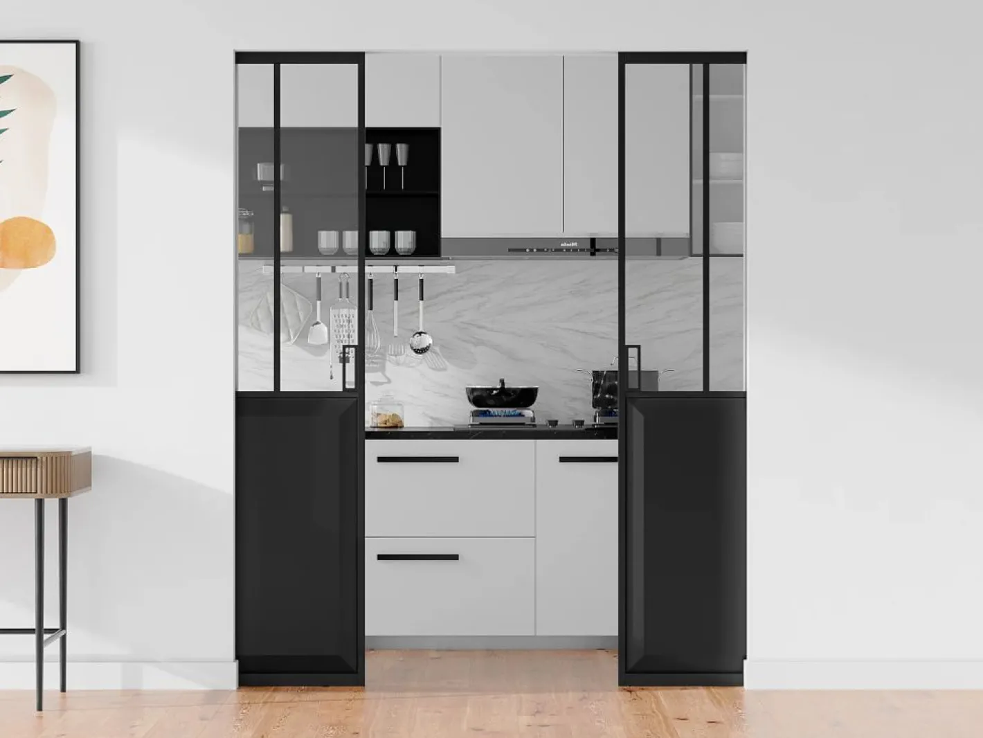Vente-unique Puerta corredera doble empotrada vidrio templado 2 x Alt. 205 x Ancho 63 cm, ARTISTO II Negro Clearance