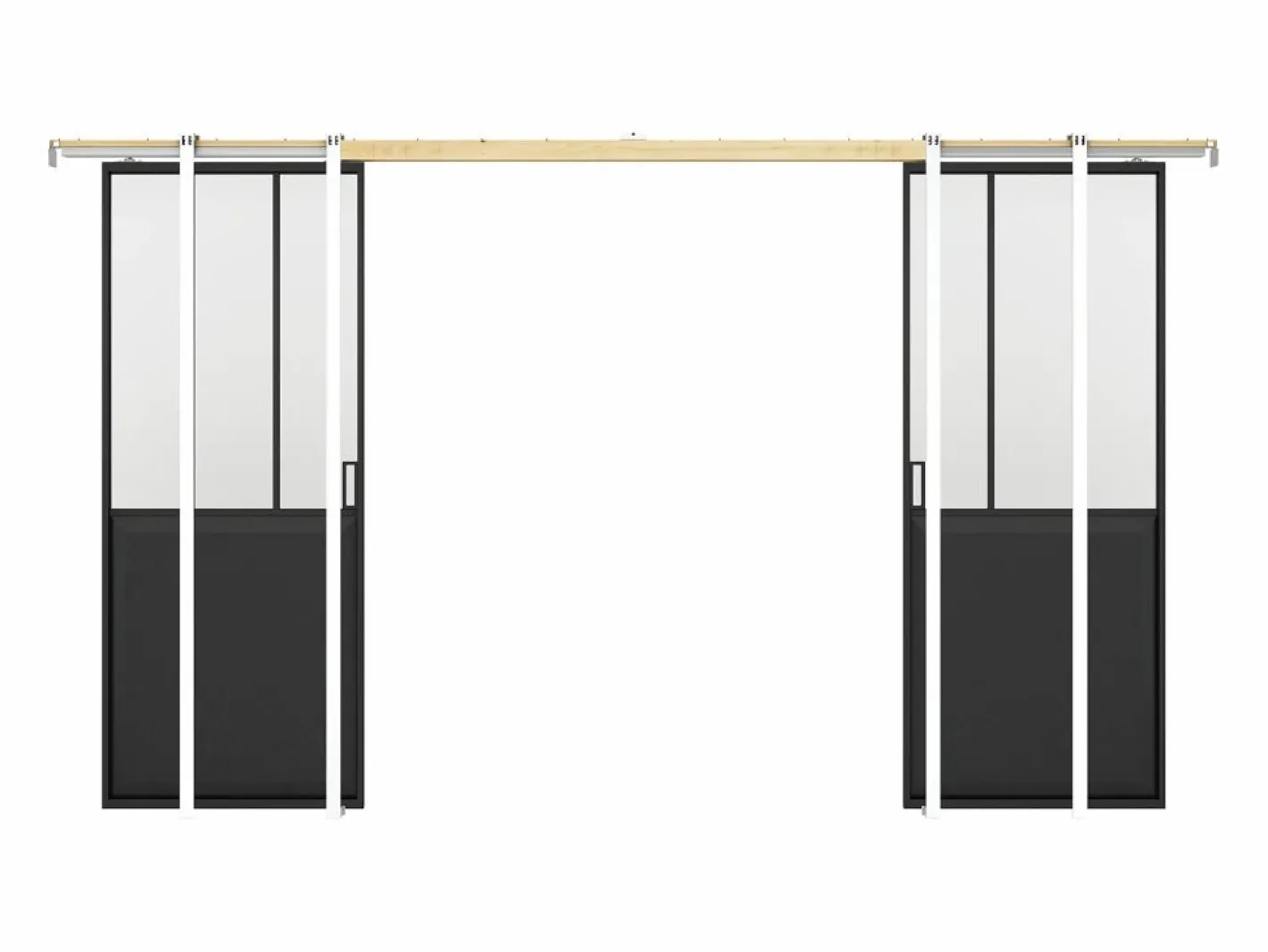 Vente-unique Puerta corredera doble empotrada vidrio templado 2 x Alt. 205 x Ancho 63 cm, ARTISTO II Negro Clearance