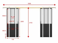 Puerta corredera doble sistema de empotrado vidrio esmerilado 2 x Alt. 205 x Ancho 73 cm, ARTISTO II^Vente-unique New