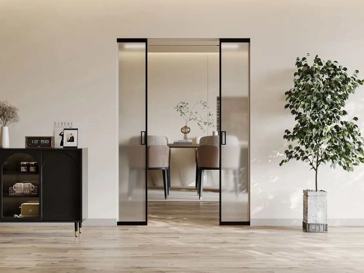 Puerta corredera doble sistema de empotrado vidrio esmerilado 2 x Alt. 205 x Ancho 63 cm - LINCI II^Vente-unique Best