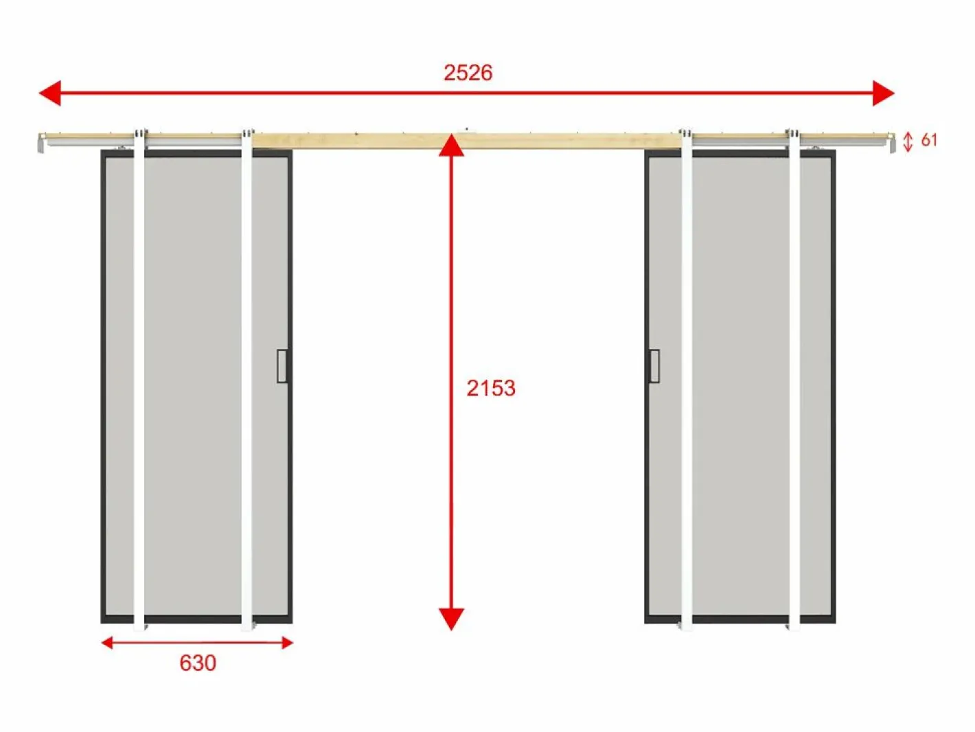 Puerta corredera doble sistema de empotrado vidrio esmerilado 2 x Alt. 205 x Ancho 63 cm - LINCI II^Vente-unique Best