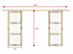 Vente-unique Puerta corredera doble sistema de empotrado 3 ventanas 2 x L73 cm Vidrio templado ACOSTA II Color natural claro Discount