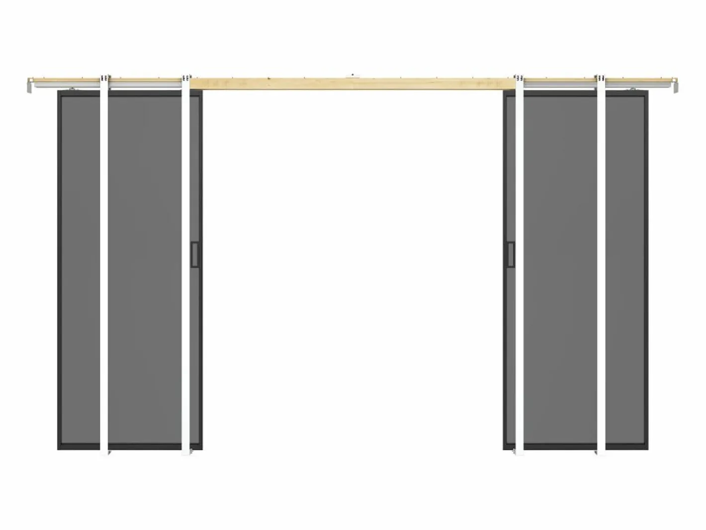 Vente-unique Puerta corredera doble sistema de empotramiento - vidrio ahumado - 2 x Alt. 205 x Ancho 83 cm - LINCI II Negro New