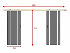 Vente-unique Puerta corredera doble sistema de empotramiento - vidrio ahumado - 2 x Alt. 205 x Ancho 83 cm - LINCI II Negro New