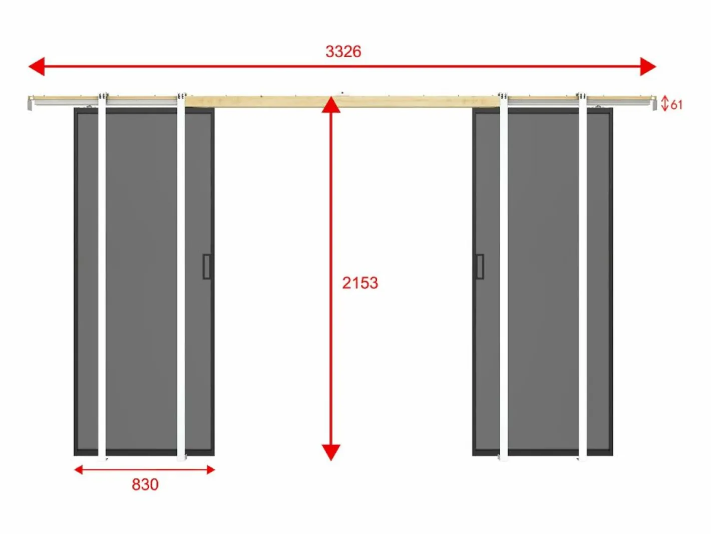 Vente-unique Puerta corredera doble sistema de empotramiento - vidrio ahumado - 2 x Alt. 205 x Ancho 83 cm - LINCI II Negro New
