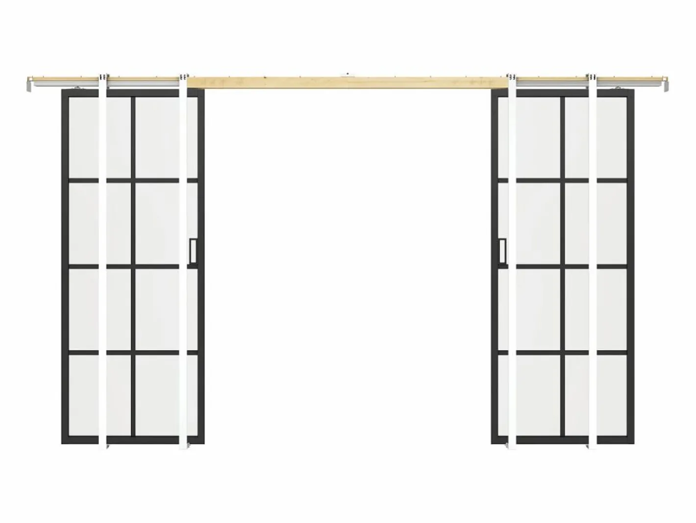 Vente-unique Puerta Corredera|Puerta corredera doble sistema de empotrable vidrio templado - 2 x Alt. 205 x L73 cm - WILDEN II