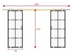 Vente-unique Puerta Corredera|Puerta corredera doble sistema de empotrable vidrio templado - 2 x Alt. 205 x L73 cm - WILDEN II