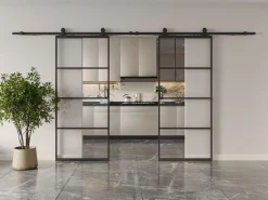 Puerta corredera doble vista vidrio transparente - 2 x Alt. 205 x L63 cm - SINCA II^Vente-unique