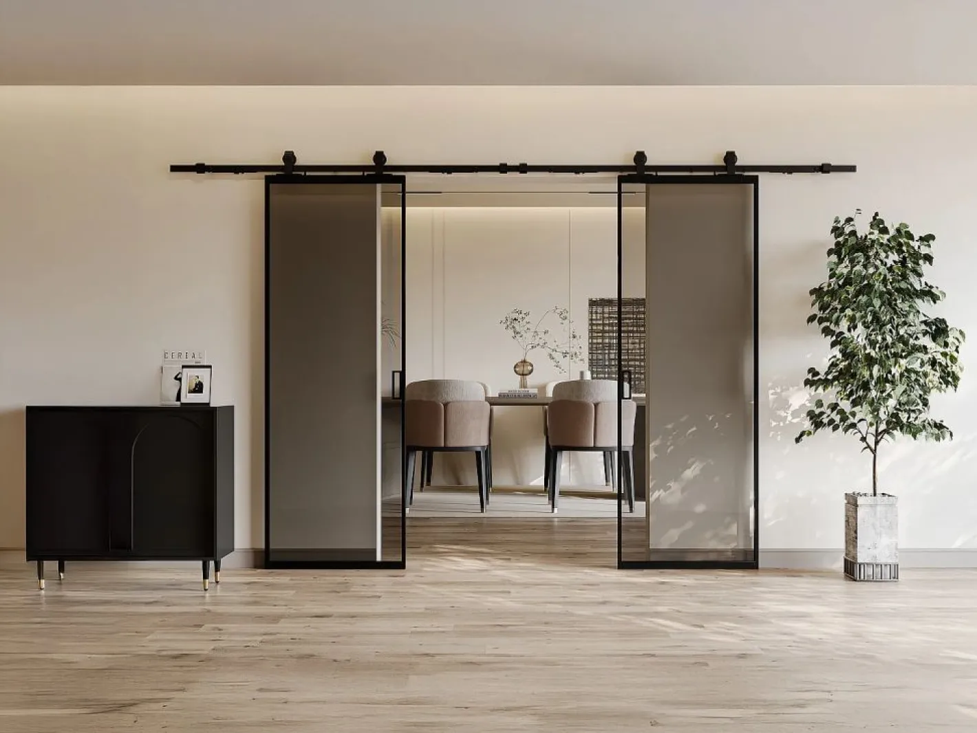 Vente-unique Puerta Corredera|Puerta corredera doble vista - cristal ahumado - 2 x Alt. 205 x L63 cm - LINCI II