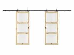 Puerta corredera doble vista con riel, 2 x Alt. 205 x L73 cm, Vidrio templado, ACOSTA II^Vente-unique Sale