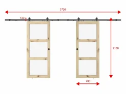 Puerta corredera doble vista con riel, 2 x Alt. 205 x L73 cm, Vidrio templado, ACOSTA II^Vente-unique Sale
