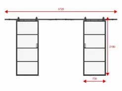 Vente-unique Puerta corredera doble vista vidrio esmerilado, aluminio, 2 x Alt. 205 x L73 cm SINCA II Negro Best