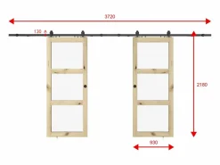 Puerta corredera doble vista con riel, 2 x Alt. 205 x L93 cm, Vidrio templado, ACOSTA II^Vente-unique Clearance