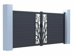 Puerta corredera eléctrica de aluminio semi transparente motivos L400xH179 cm antracita LABRIT II^EXPERTLAND New