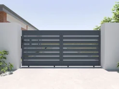 EXPERTLAND Portón|Puerta corredera eléctrica de aluminio perforado L374 x H165 cm antracita PRIMO
