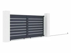 EXPERTLAND Portón|Puerta corredera eléctrica de aluminio perforado L374 x H165 cm antracita PRIMO