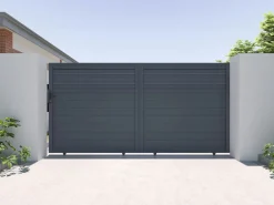 EXPERTLAND Puerta corredera eléctrica de aluminio con lamas L374 x H180 cm antracita - VIAZO Gris antracita Online