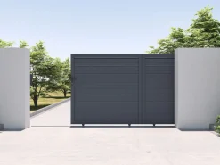 EXPERTLAND Puerta corredera eléctrica de aluminio con lamas L374 x H180 cm antracita - VIAZO Gris antracita Online