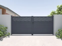 Puerta corredera eléctrica de aluminio semiperforada L397 x H181 cm antracita - BAZIO^EXPERTLAND Outlet