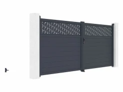 Puerta corredera eléctrica de aluminio semiperforada L397 x H181 cm antracita - BAZIO^EXPERTLAND Outlet