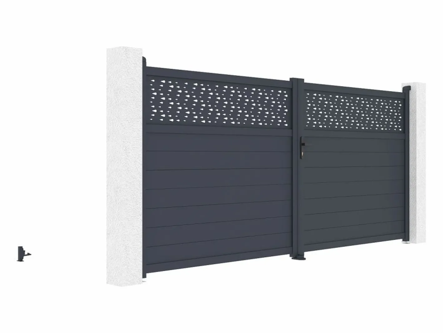Puerta corredera eléctrica de aluminio semiperforada L397 x H181 cm antracita - BAZIO^EXPERTLAND Outlet