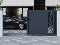 EXPERTLAND Puerta corredera eléctrica de aluminio semitransparente Ancho 400 x Alt. 179 cm antracita LABRIT II Gris antracita Hot