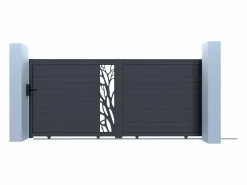 EXPERTLAND Puerta corredera eléctrica de aluminio semitransparente Ancho 400 x Alt. 179 cm antracita LABRIT II Gris antracita Hot