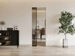 Vente-unique Puerta Corredera|Puerta corredera empotrada - vidrio templado ahumado - Alt. 205 x L63 cm - LINCI II
