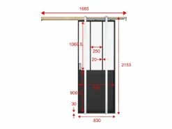 Puerta corredera estilo taller en sistema de empotrado, vidrio templado, Alt. 205 x Ancho 83 cm, ARTISTO II^Vente-unique Sale