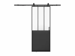 Vente-unique Puerta Corredera|Puerta corredera estilo taller con riel Alt. 205 x Ancho 63 cm, vidrio transparente, ARTISTO II