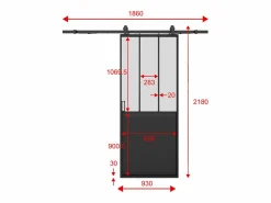 Vente-unique Puerta corredera estilo taller con riel, MDF y vidrio templado esmerilado, Alt. 205 x Ancho 93 cm, ARTISTO II Negro
