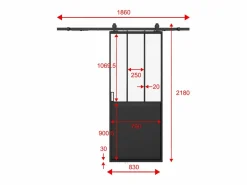 Vente-unique Puerta Corredera|Puerta corredera estilo taller con aplicación en riel, Alt. 205 x Ancho 83 cm, vidrio transparente, ARTISTO II