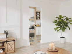 Vente-unique Puerta corredera sistema de empotrado con 3 ventanas, L73 cm, Vidrio templado, ACOSTA II Color natural claro New